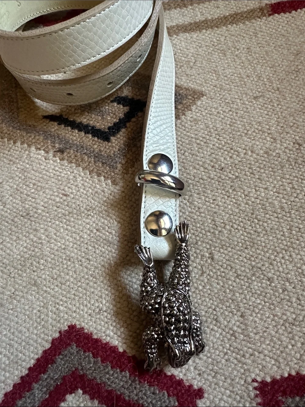 Vintage 90s Unsigned Kieselstein-Cord Frog Bucklace With Leatherrock Belt